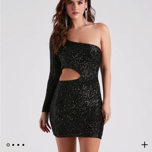 sparkle party sequin one shoulder mini dress